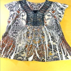 Energe women’s blouse, Boho short sleeve V-neck